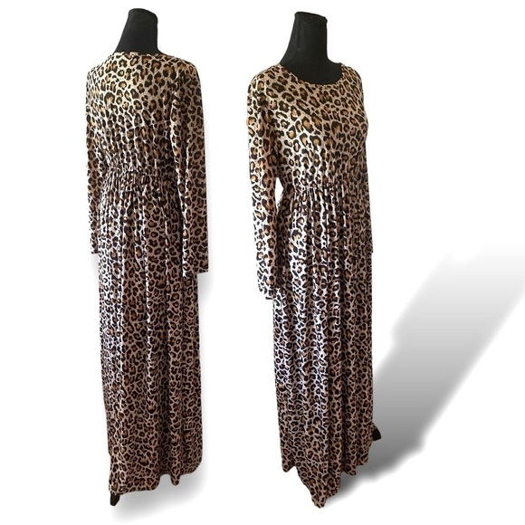 Vintage Leopard Maxi Dress Scoop Neck Fall Maxi Brown Black Women’s Size La… - Picture 11 of 11